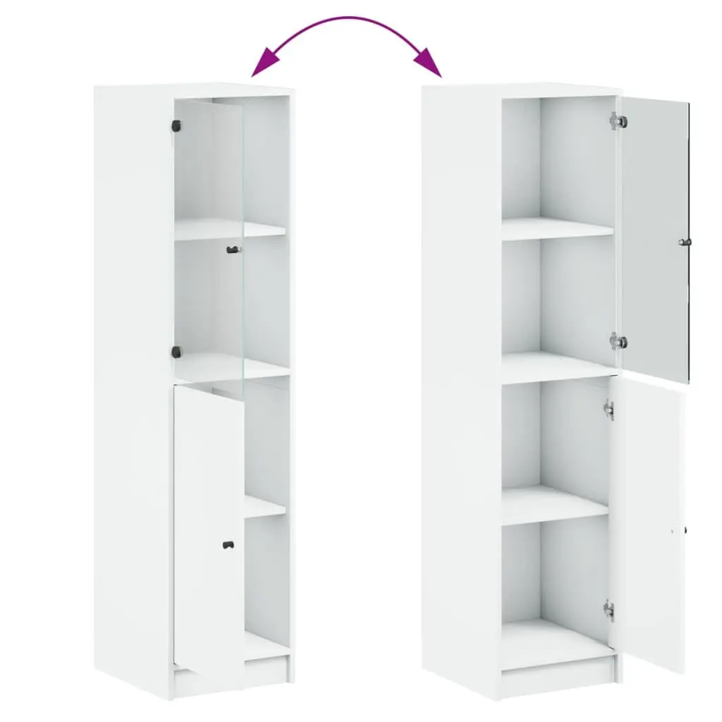 Highboard White 35x37x142cm Glass Door Storage Cabinet Organiser