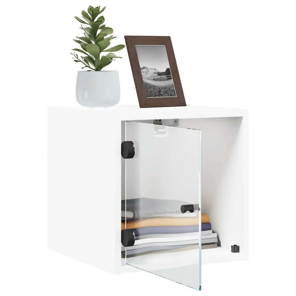 Bedside Cabinet White 35x37x35cm Wall-Mounted Storage Organiser with Glass Doors
