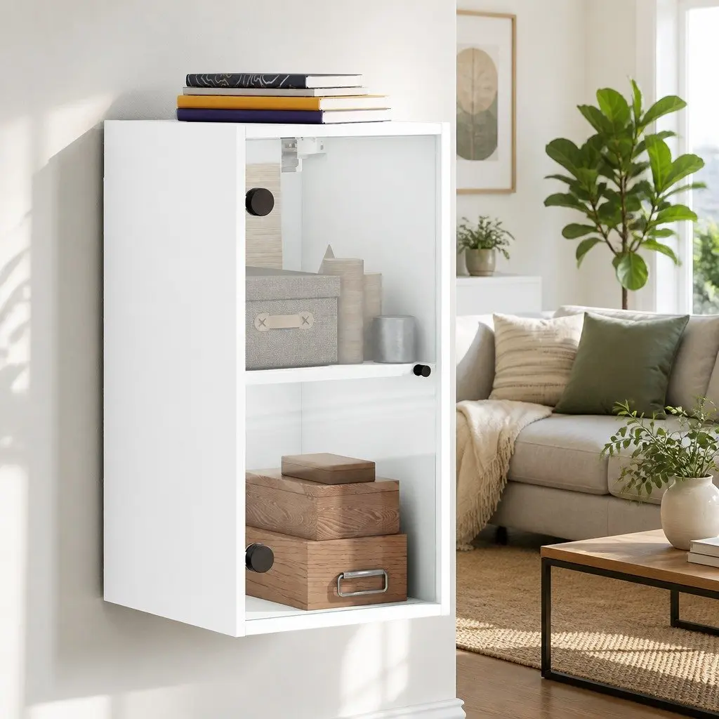 Wall Cabinet White Wall-mounted Glass Doors Storage Unit