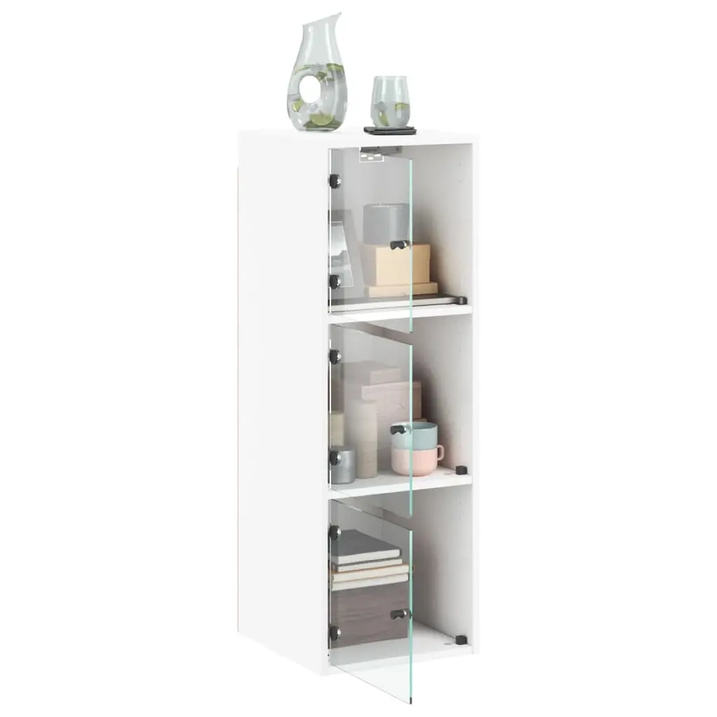 Wall Cabinet White 35x37x100cm Glass Doors Wall-mounted Storage Unit