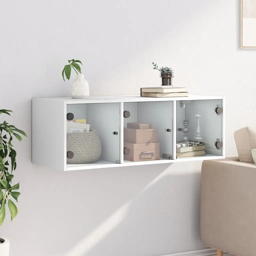 Wall Cabinet White 102x37x35cm Glass Doors Wall-Mounted Storage Unit