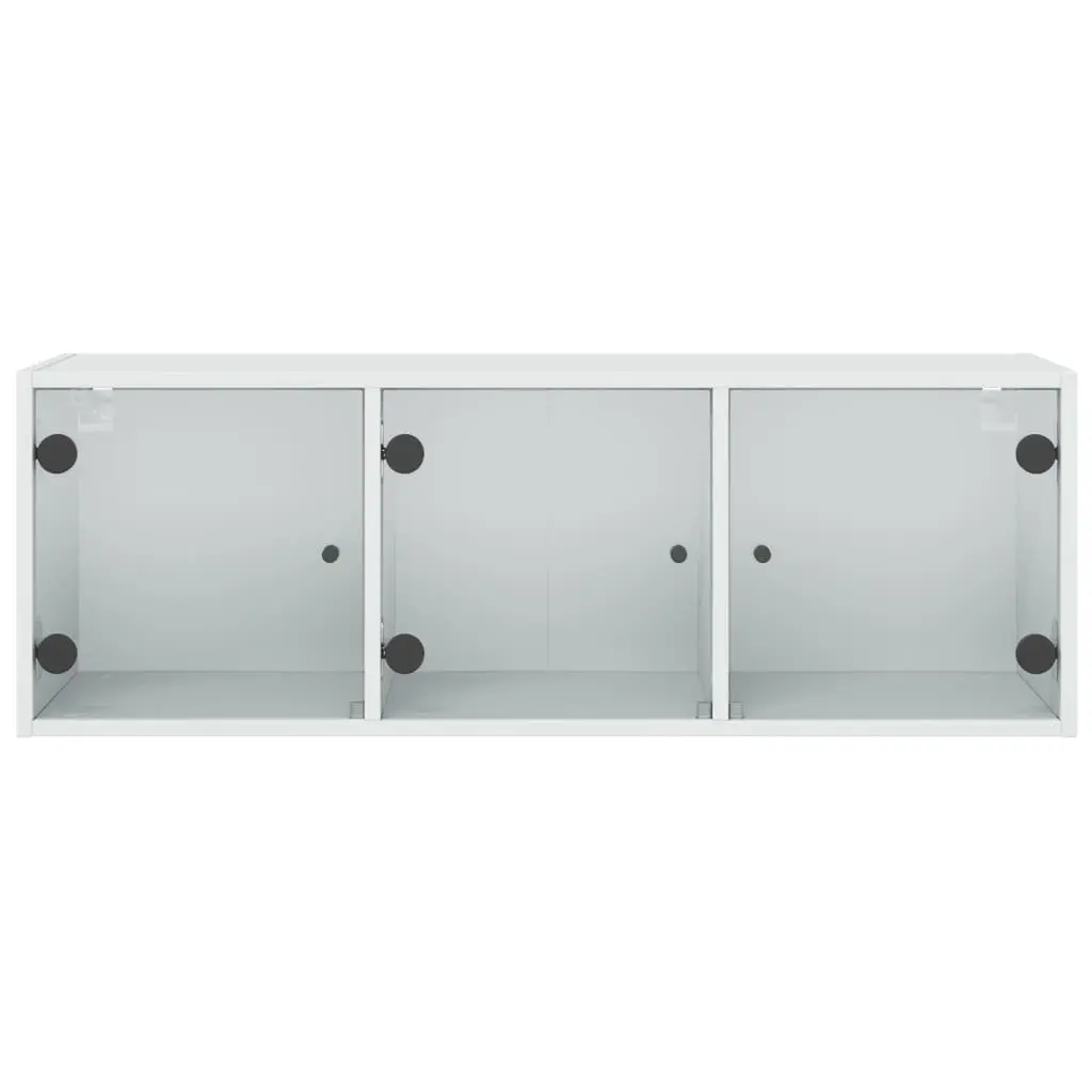 Wall Cabinet White 102x37x35cm Glass Doors Wall-Mounted Storage Unit