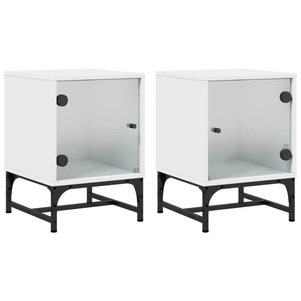 White Bedside Cabinets Set of 2 with Glass Doors 35x37x50 cm Engineered Wood