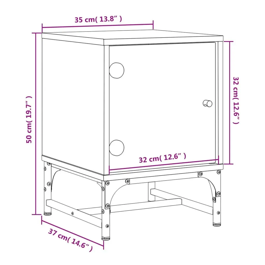 White Bedside Cabinets Set of 2 with Glass Doors 35x37x50 cm Engineered Wood