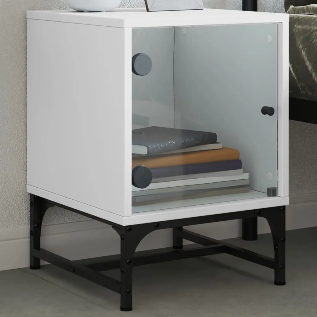 White Bedside Cabinets Set of 2 with Glass Doors 35x37x50 cm Engineered Wood