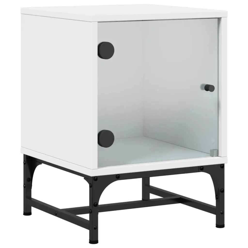 White Bedside Cabinets Set of 2 with Glass Doors 35x37x50 cm Engineered Wood