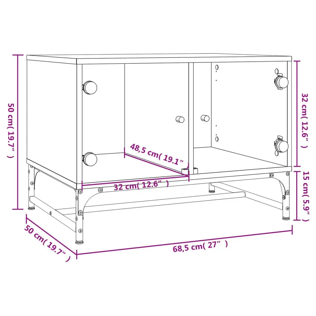Coffee Table White Engineered Wood Glass Doors Storage Display Living Room 685x50x50cm