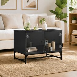 Black Coffee Table with Glass Doors