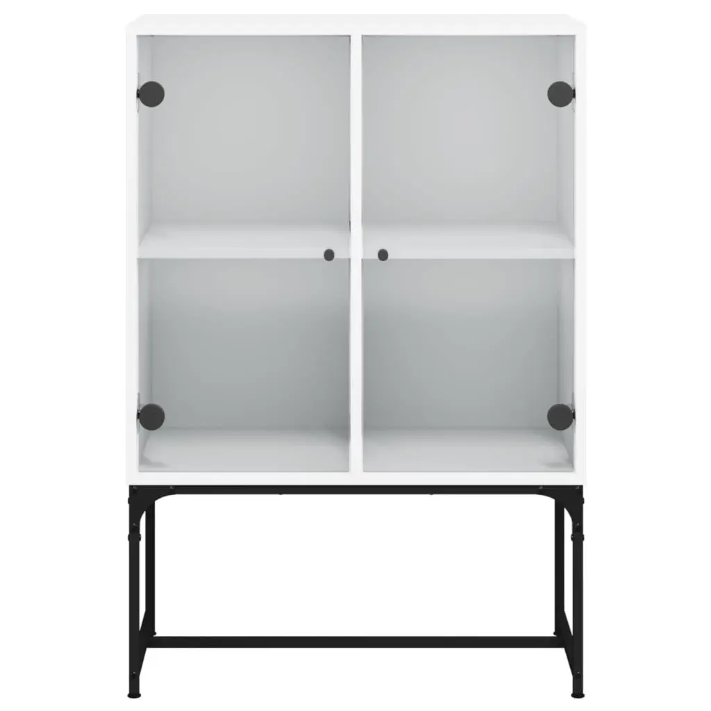 Side Cabinet White Engineered Wood Glass Doors Storage Display Furniture