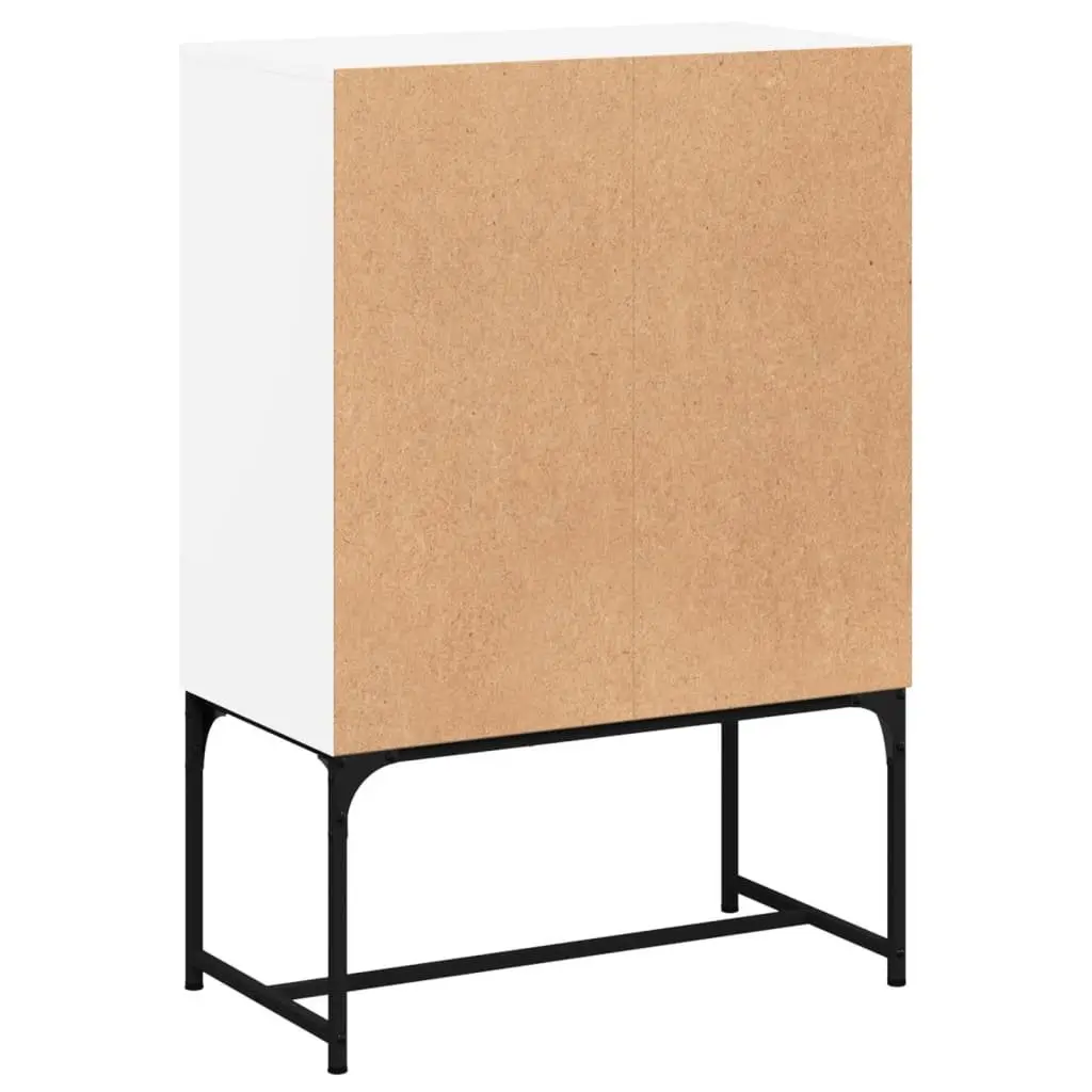 Side Cabinet White Engineered Wood Glass Doors Storage Display Furniture
