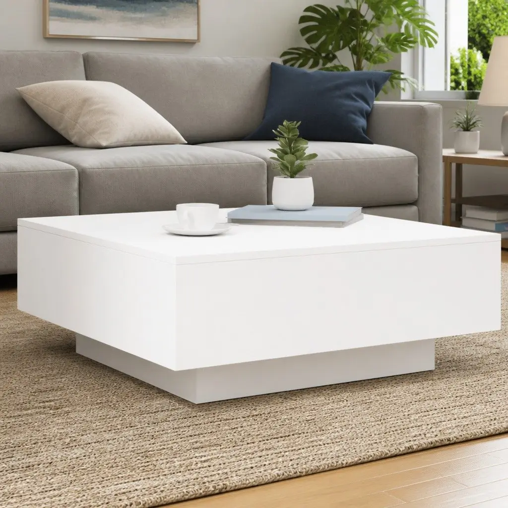 Coffee Table White Modern Living Room Accent Sofa Side Tea Table 80x80x31cm