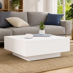 Sleek White Coffee Table with Adjustable RGB LED Lights