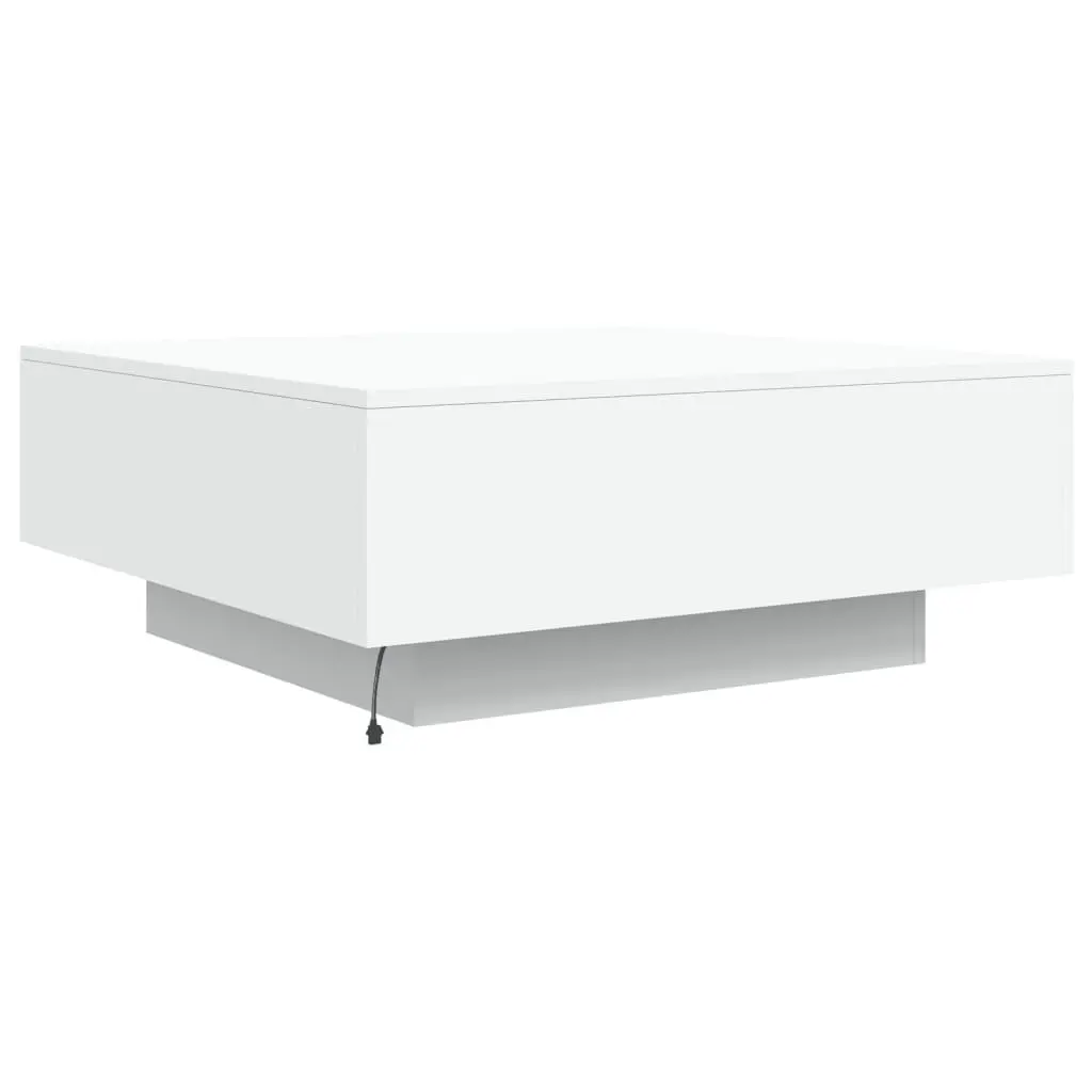 Coffee Table White 80x80cm RGB LED Lights Adjustable Feature