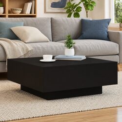 Black Coffee Table with RGB LED Lights Modern Living Room Accent Furniture