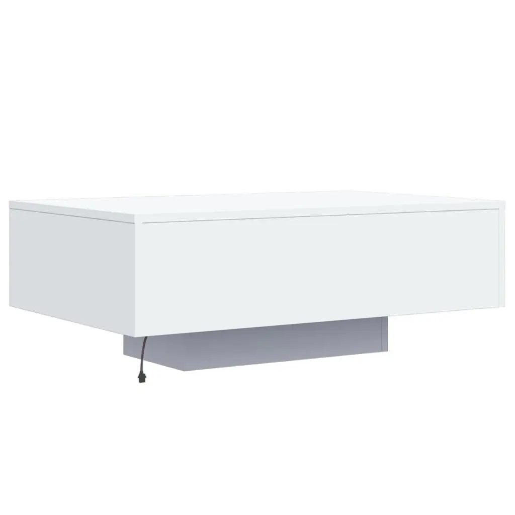Coffee Table White 85x55x31cm RGB LED Lights Modern Living Room Accent