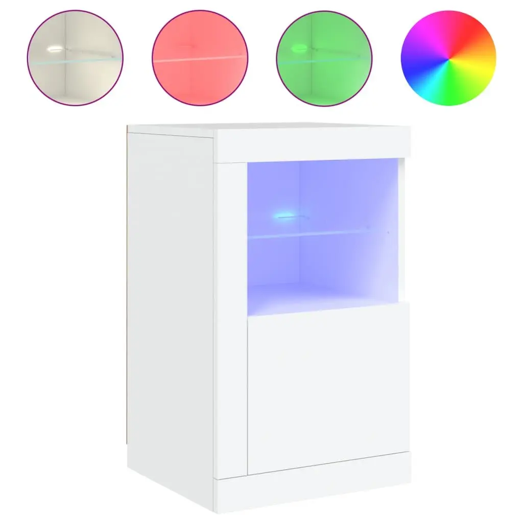 Side Cabinet White 2 pcs RGB LED Lights Engineered Wood Storage Unit