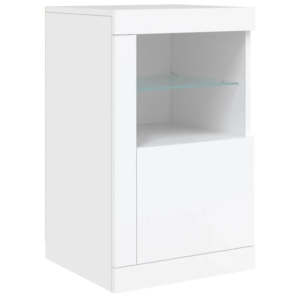 Side Cabinet White 2 pcs RGB LED Lights Engineered Wood Storage Unit