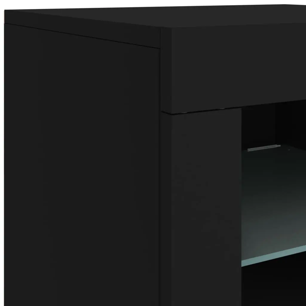 Side Storage Cabinet with RGB LED Lights Black Engineered Wood Modern Design
