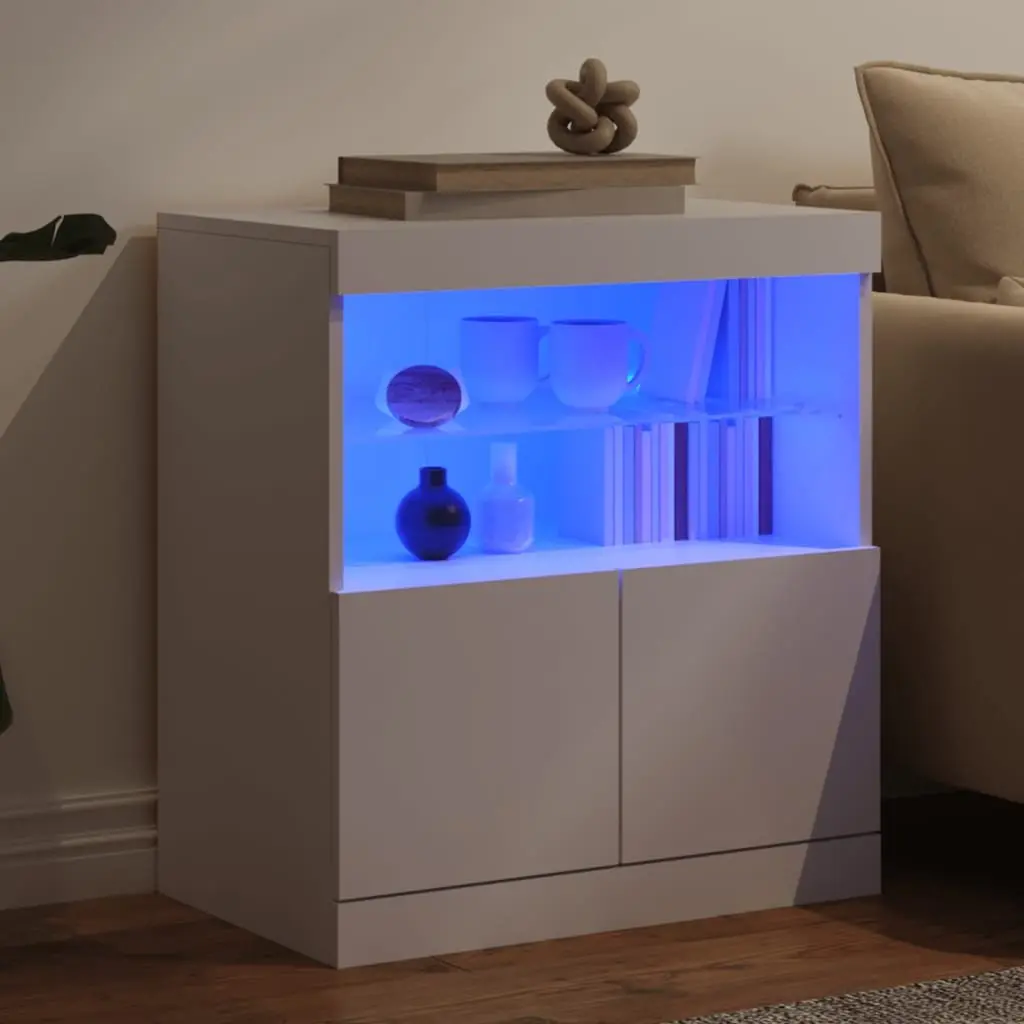 Sideboard Cabinet White 60W x 37D x 67H cm RGB LED Lights Storage Modern Furniture