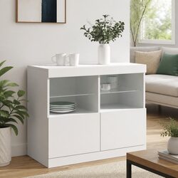 Compact White Sideboard with RGB LED Lighting