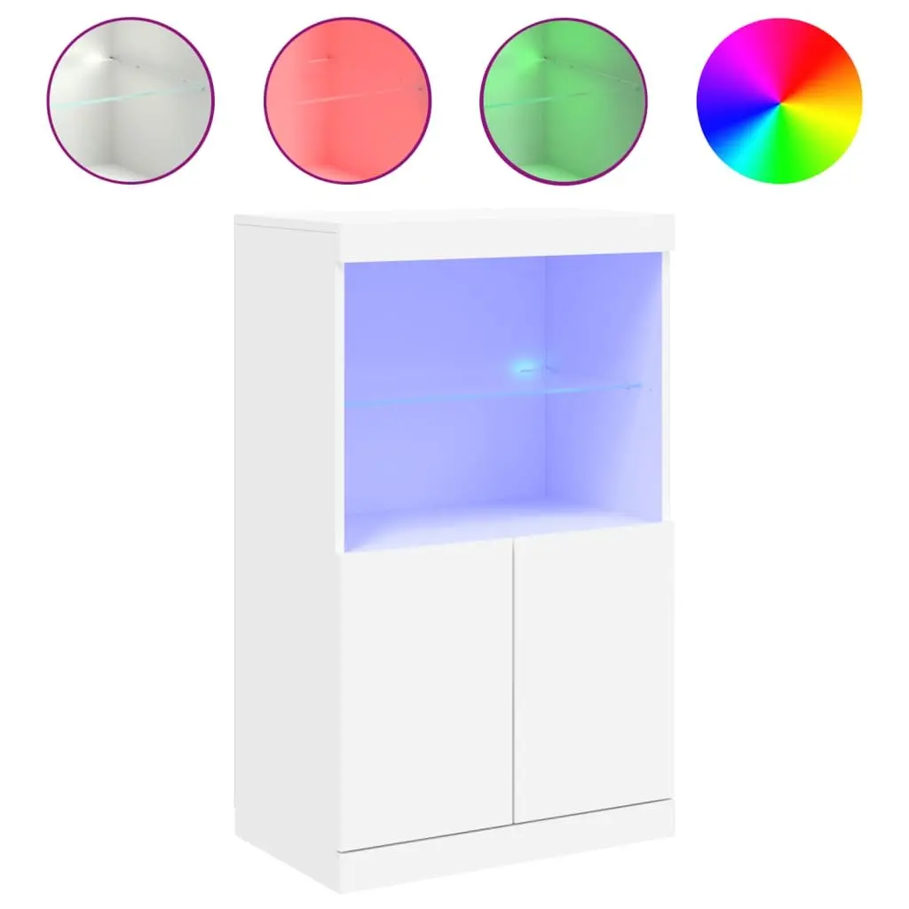 Sideboard White RGB LED Lights Modern Storage Cabinet Buffet Furniture