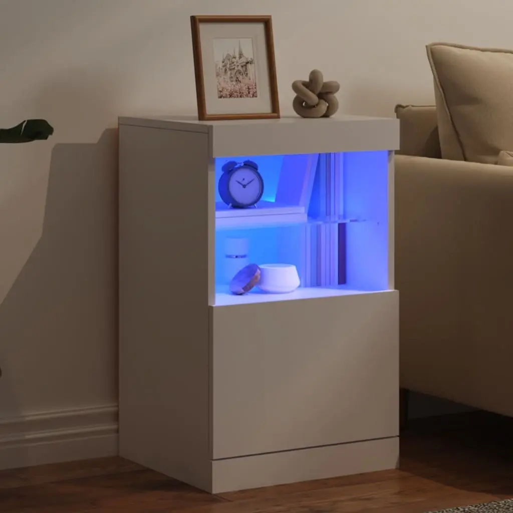 Sideboard White Modern RGB LED Lights Storage Cabinet