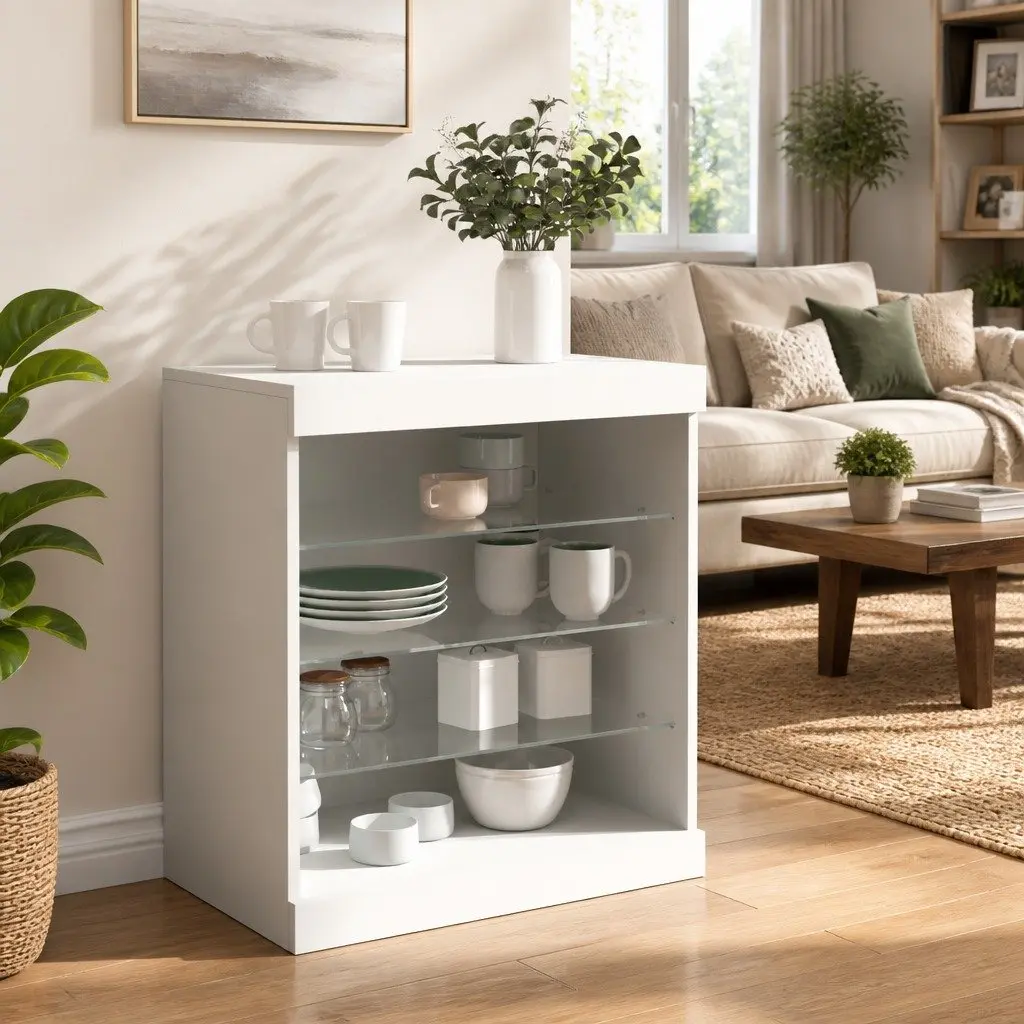 Sideboard Cabinet White 60.5x37x67cm RGB LED Lights Storage Buffet