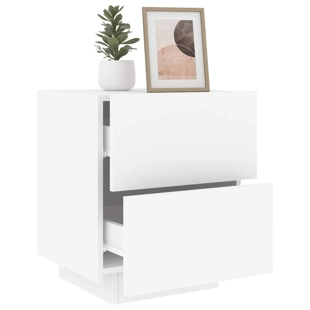 Bedside Cabinet White Engineered Wood 2 Drawers RGB LED Lights