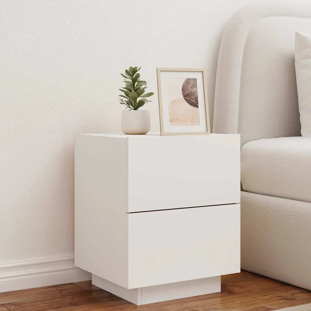 Bedside Cabinet White Engineered Wood 2 Drawers RGB LED Lights