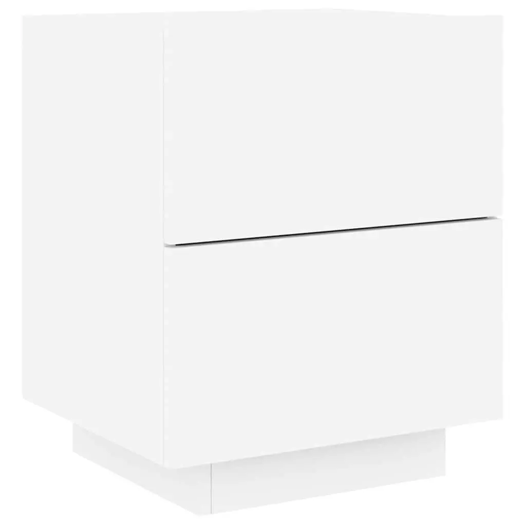 Bedside Cabinet White Engineered Wood 2 Drawers RGB LED Lights