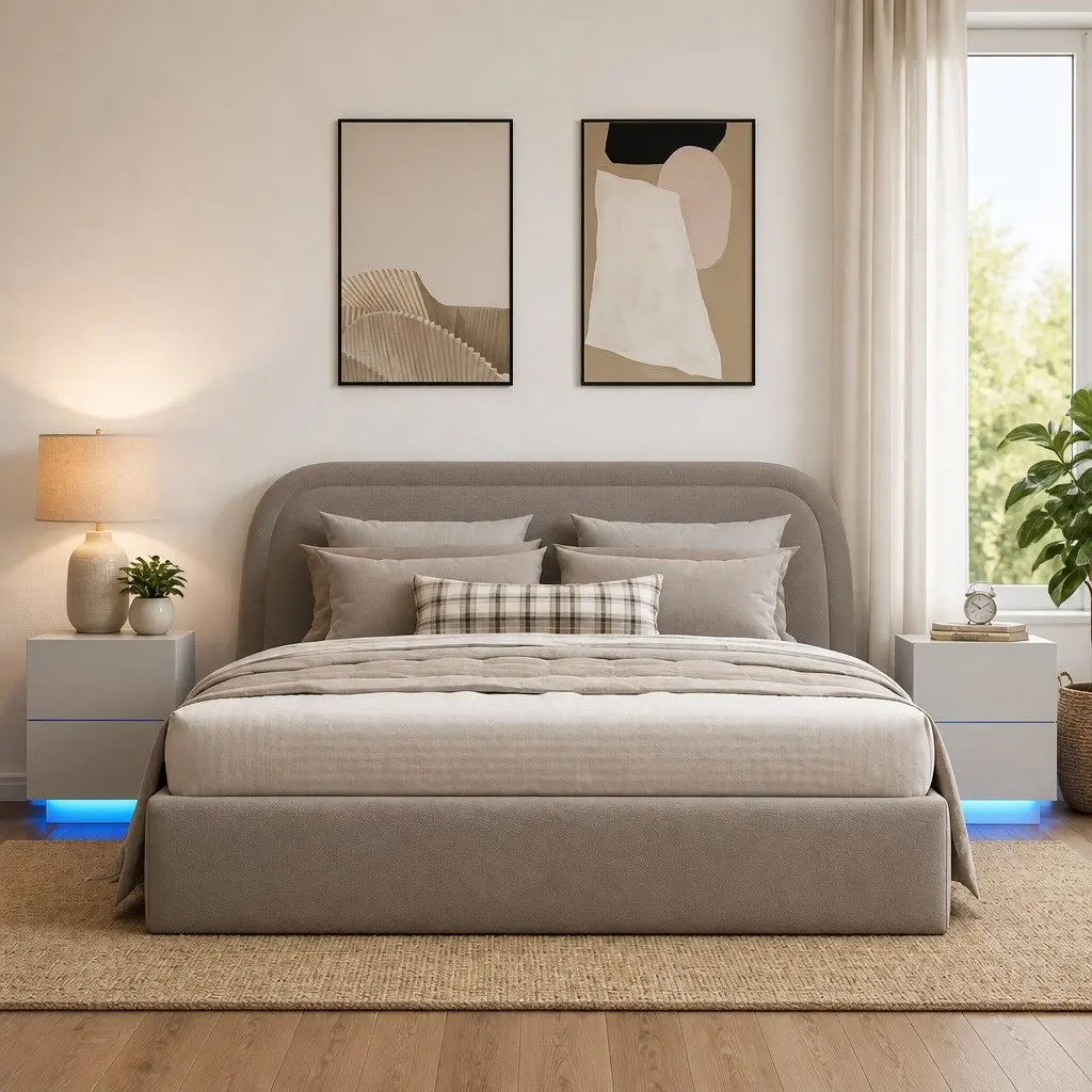 Bedside Cabinet White 2 Piece Set with RGB LED Lights Storage Nightstand