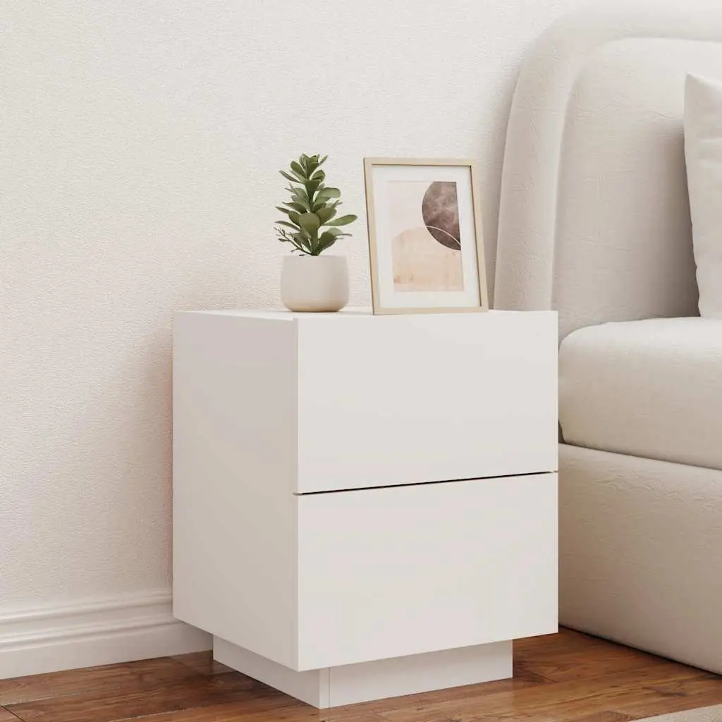 Bedside Cabinet White 2 Piece Set with RGB LED Lights Storage Nightstand