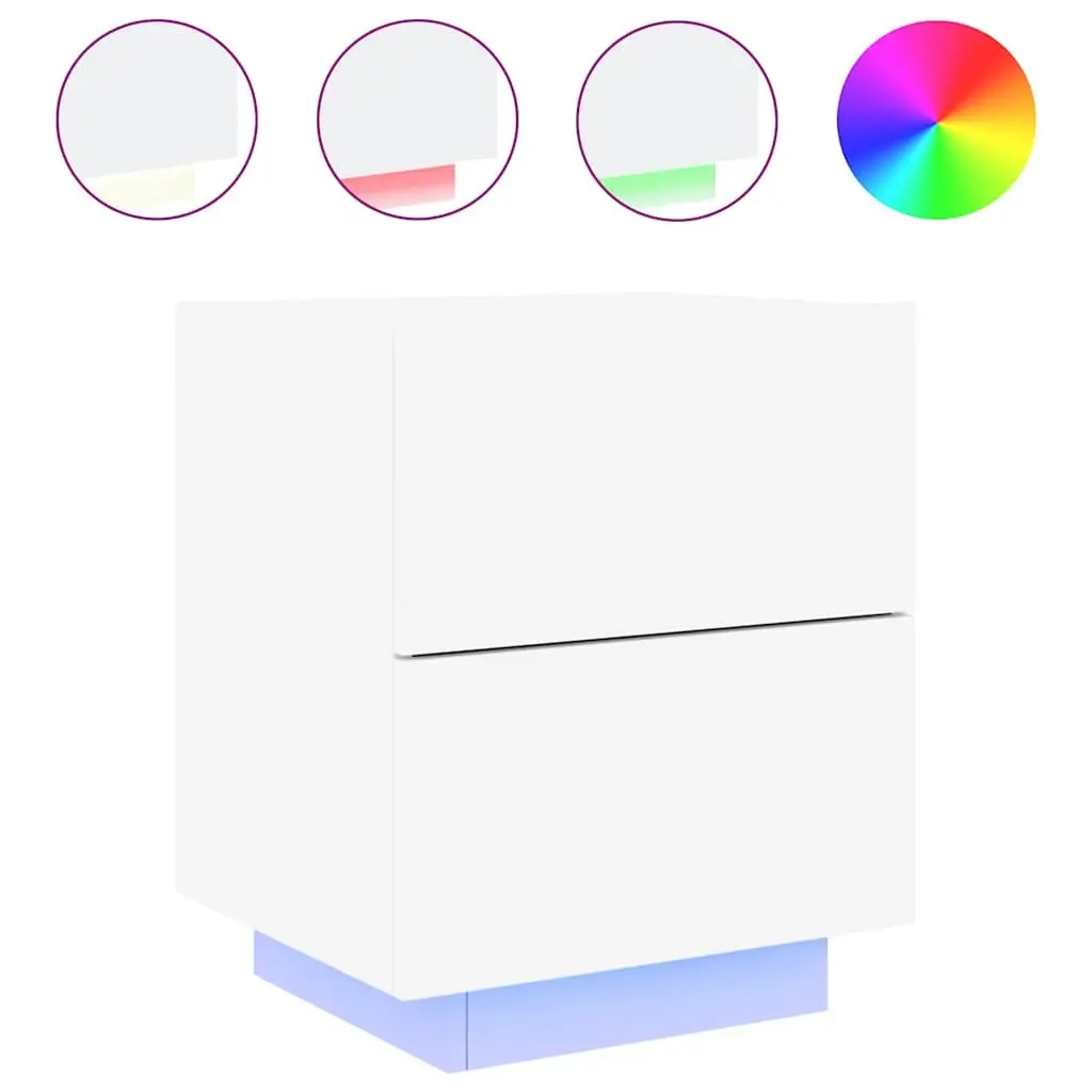 Bedside Cabinet White 2 Piece Set with RGB LED Lights Storage Nightstand