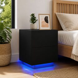 Compact Black RGB LED Nightstand with Drawers