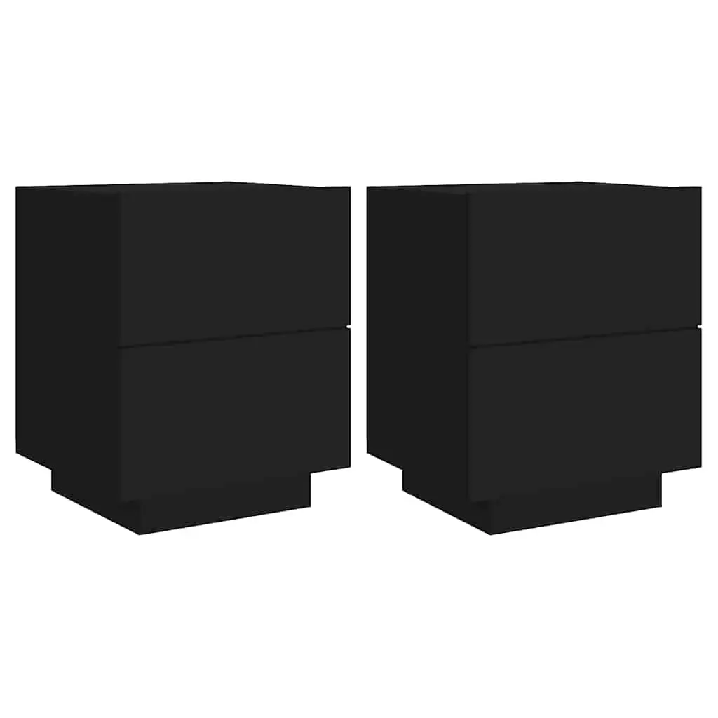 Bedside Cabinet Black 2 Pieces with RGB LED Lights and 2 Drawers