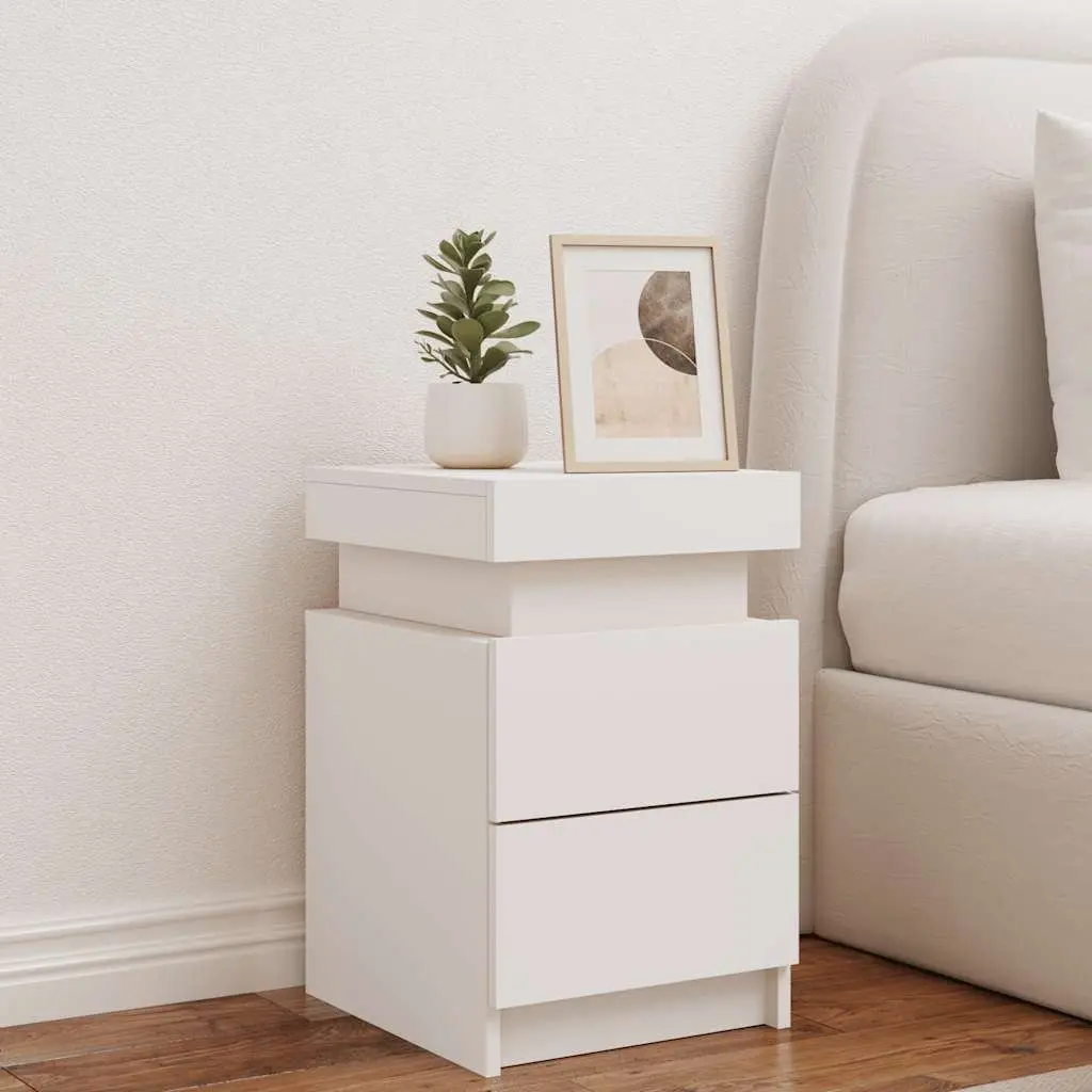 Bedside Cabinet with RGB LED Lights Modern Storage White 35x39x55cm