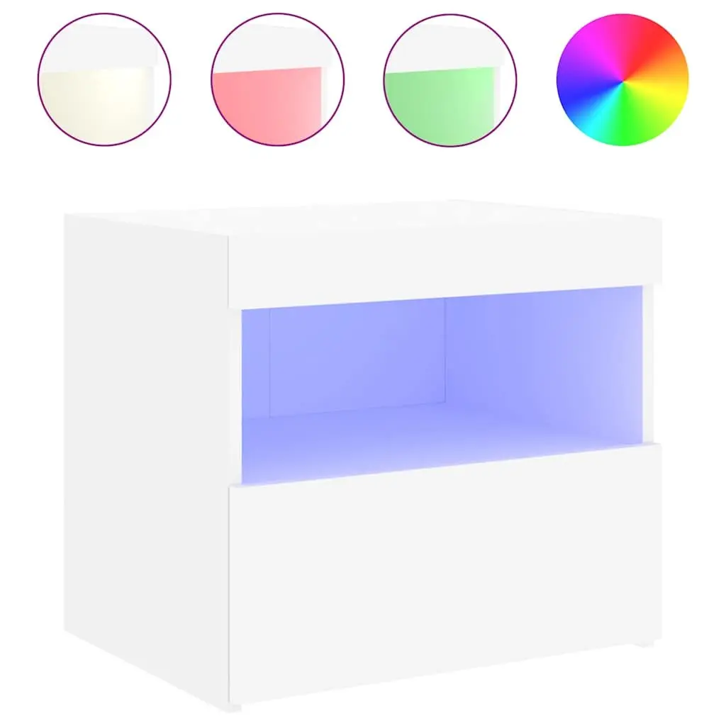 Bedside Table White 50W x 40D x 45H cm Modern Storage Cabinet with RGB LED Lights 2 pcs