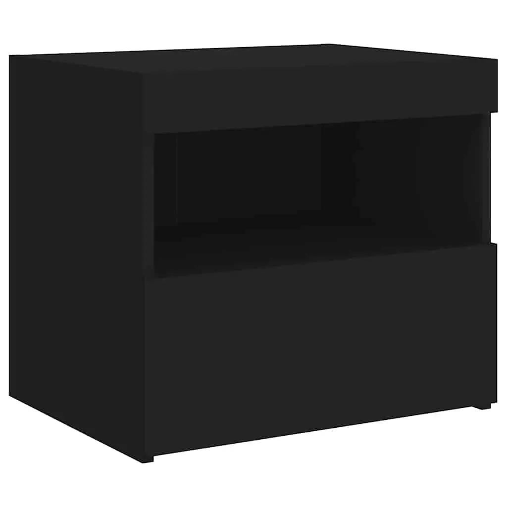 Bedside Cabinet Black Modern with RGB LED Lights Adjustable Ambiance