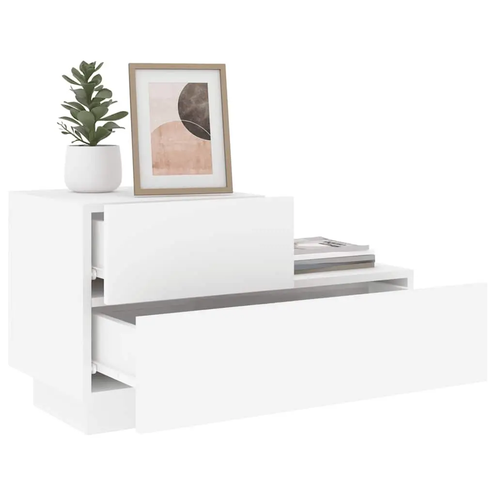 Bedside Cabinet White 70x36x40.5cm RGB LED Lights Storage Table
