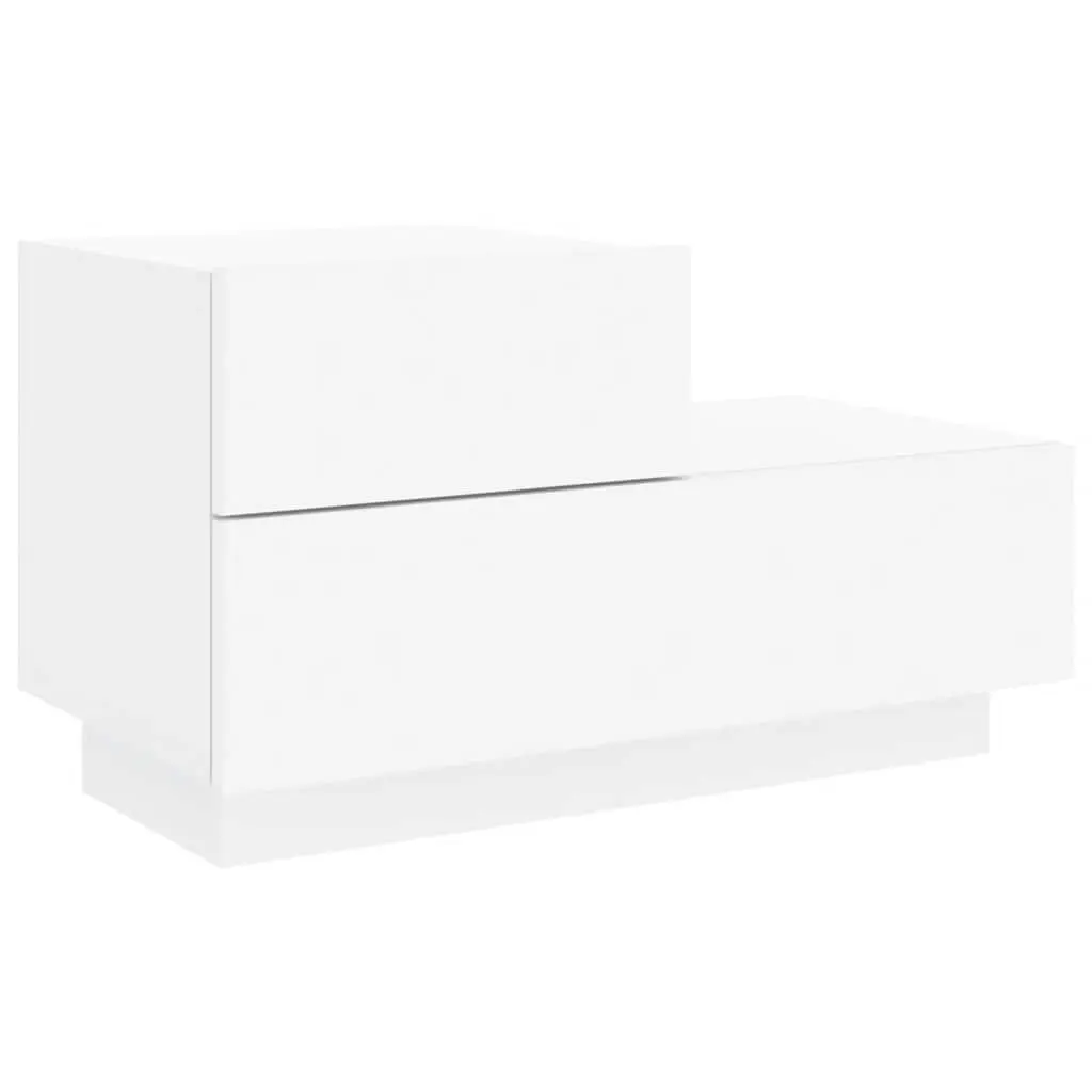 Bedside Cabinet White 70x36x40.5cm RGB LED Lights Storage Table