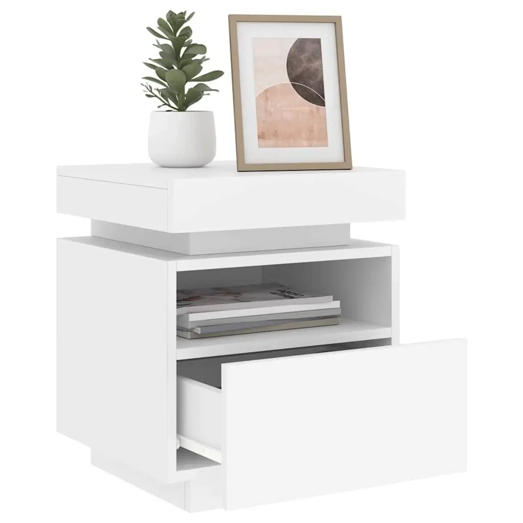 Bedside Cabinets White 2 Pieces RGB LED Lights Storage Tables
