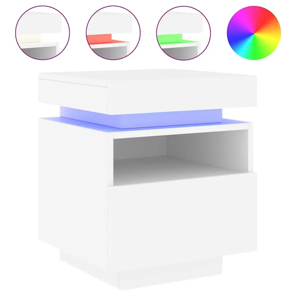 Bedside Cabinets White 2 Pieces RGB LED Lights Storage Tables
