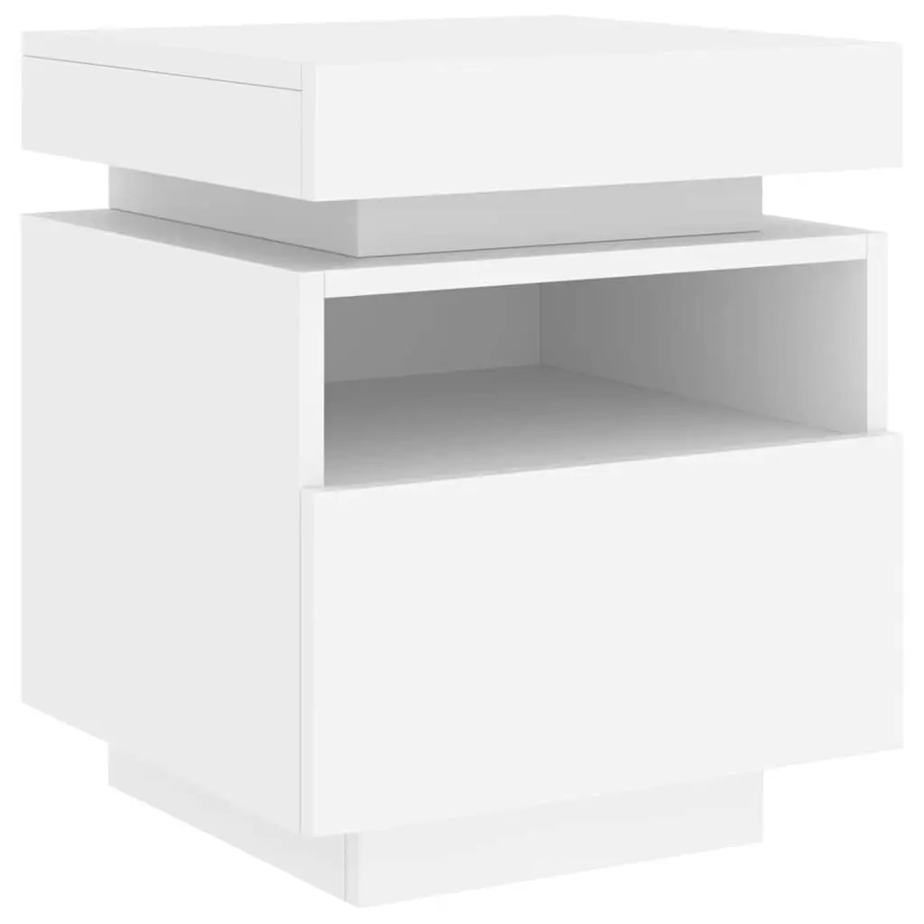 Bedside Cabinets White 2 Pieces RGB LED Lights Storage Tables