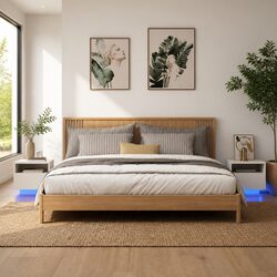 Compact and Elegant Bedside Tables with LED Lights - Set of 2