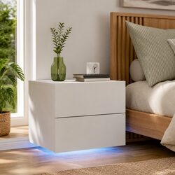 Concise Wall-mounted Bedside Cabinet with LED Lights