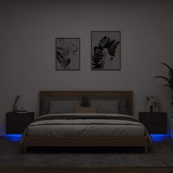Concise Black Bedside Cabinets with Floating Design and LED Lights