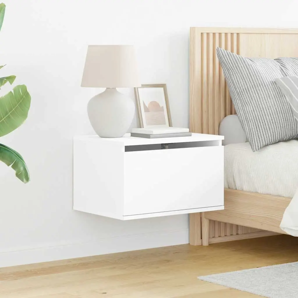 Wall-mounted Bedside Cabinet White RGB LED Lights Storage