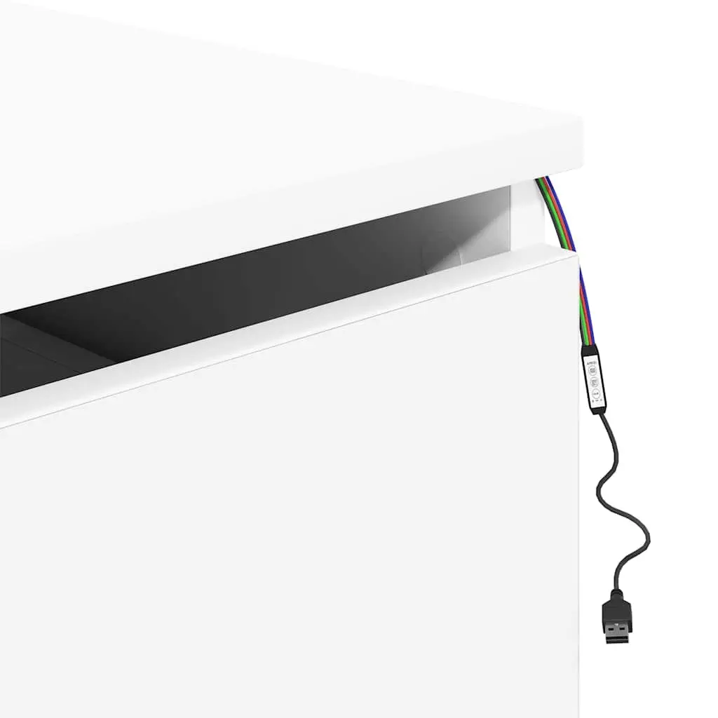 Wall-mounted Bedside Cabinet White RGB LED Lights Storage