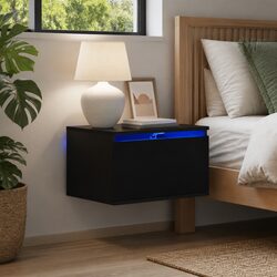 Wall-mounted Bedside Cabinets with RGB LED Lights 2 pcs Black Floating Storage