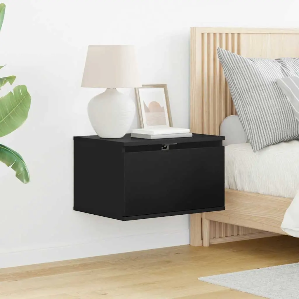 Wall-mounted Bedside Cabinets Black 2 pcs RGB LED Lights Floating Storage